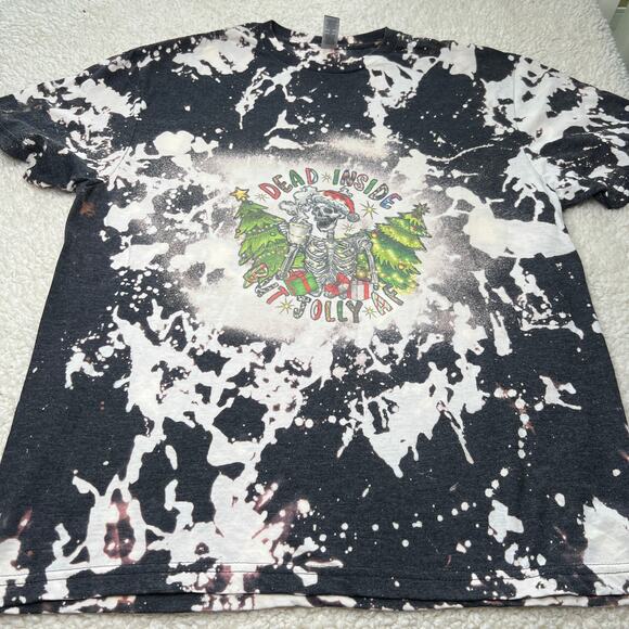 Holiday Dead Inside But Jolly AF Bleached Black Tee Large - Picture 2 of 6